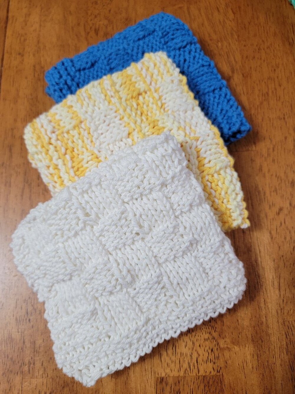 Vintage Style Handknit Cotton Cloths for Bath or Kitchen Set of 3